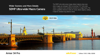Ulefone Armor 34 Pro 5G AI 25500mAh Rugged Phone Smartphone Android 15 32GB+512GB Built-in DLP Projector 6.95" NFC Mobile Phone