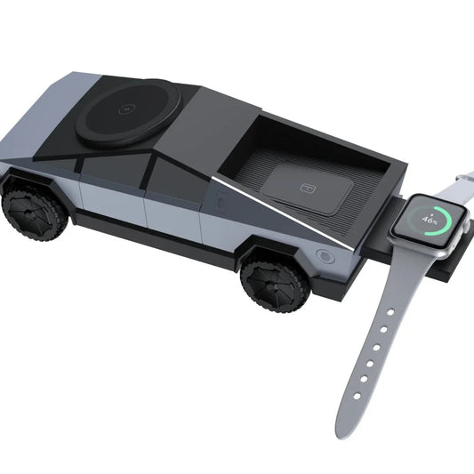 Desktop Cybertruck 3 in 1 Magnetic Fast Wireless Charger Phone Stand For IPhone 17 16 Pro Max Apple & Samsung Watch Airpods Pro