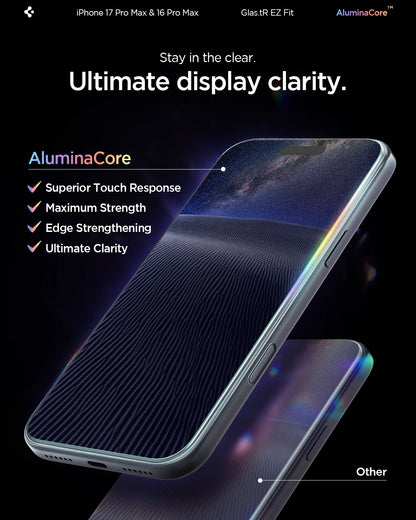Spigen Glas.tR EZ Fit | Sensor Protected for iPhone 17 Pro Max/17Pro, 17/16 Pro Max /16 Pro Tempered Glass Screen Protector (2P)