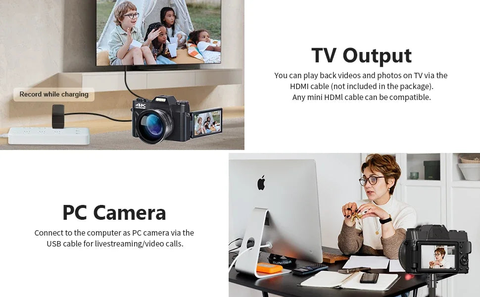 4K Compact Digital Photography Camera 16X 48MP Electronic Image Stabilization vlog Tiktok Ins Youtube Camcorder 3" Flip Screen - Universal Market
