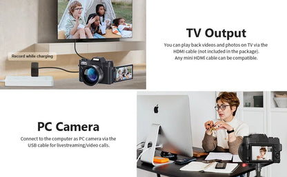 4K Compact Digital Photography Camera 16X 48MP Electronic Image Stabilization vlog Tiktok Ins Youtube Camcorder 3" Flip Screen - Universal Market