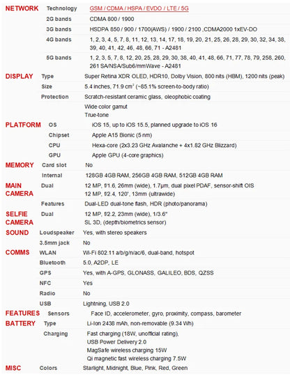 99%New Original iPhone 13 Mini 5G  5.4" 13mini RAM 4GB ROM 128/56GB Super Retina XDR OLED Dual 12MP Apple A15 Bionic NFC Face ID - Universal Market