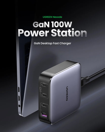 UGREEN 100W GaN Charger Desktop Laptop Fast Charger 4 in 1 Adapter For iPhone 17 16 15 14 Pro Max Phone Charger Xiaomi Samsung