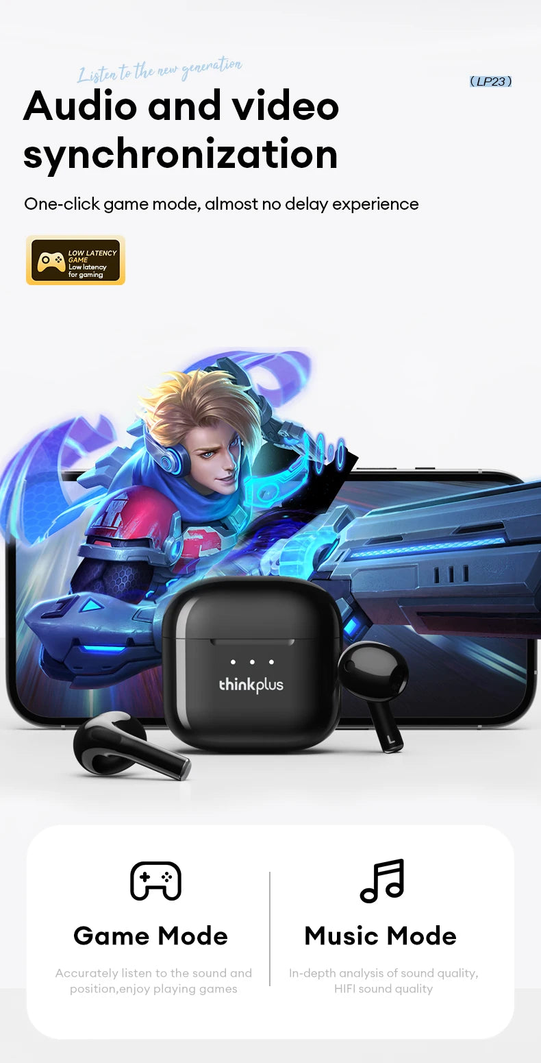 Choice Lenovo LP23 Bluetooth 5.4 Earphones HiFi Music Headset Wireless TWS Headphones Noise Reduction Sport Gaming Headphones - Universal Market