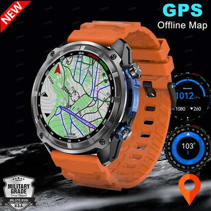 2025 NEW GPS Smart Watch with Offline Map 30m Waterproof 860mAh Big Battery Military Smartwatch Men 4GB Storage Video Player