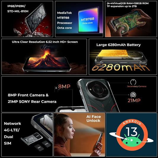 [World Premiere] HOTWAV T7S Ultra Thin Rugged Smartphone 6.52'' HD+ 4GB RAM 128GB ROM MobilePhone 6280mAh Battery 21MP Cellphone