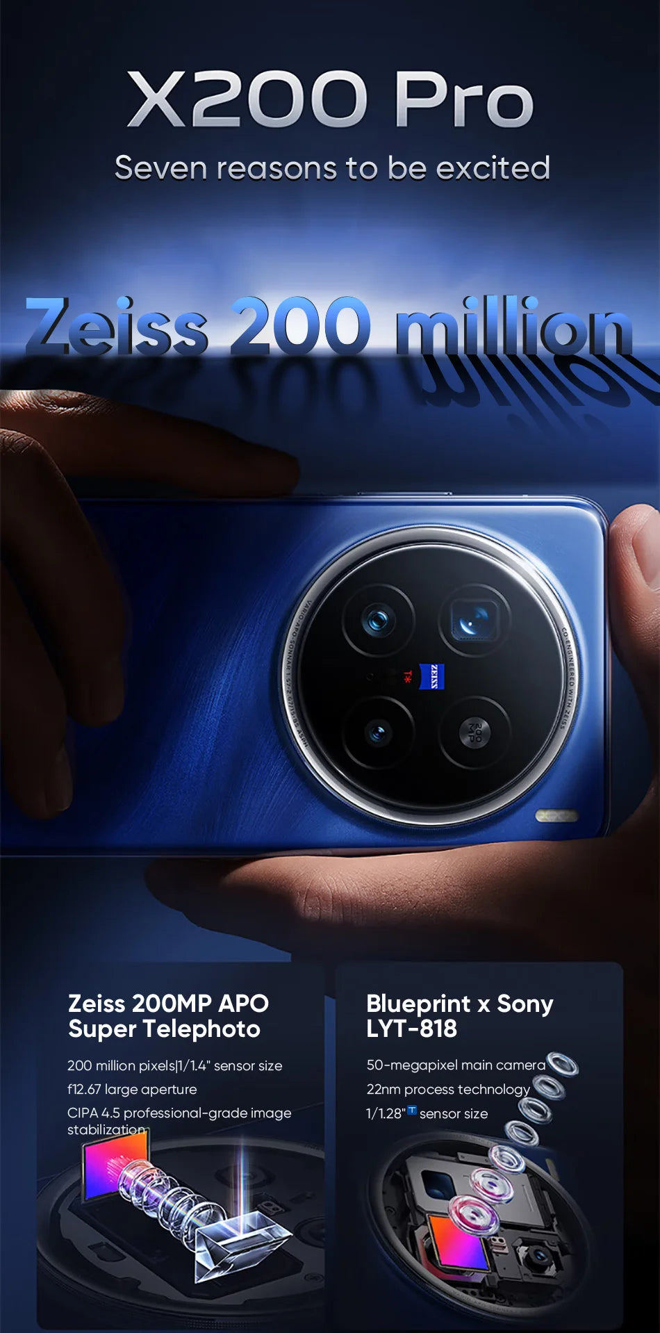 VIVO X200 PRO 5G Dimensity 9400 CPU 6.78 inch AMOLED 120HZ Screen 6000mAh 90W Flash Charger OTA NFC 50MP camera 16GB 512GB/1TB
