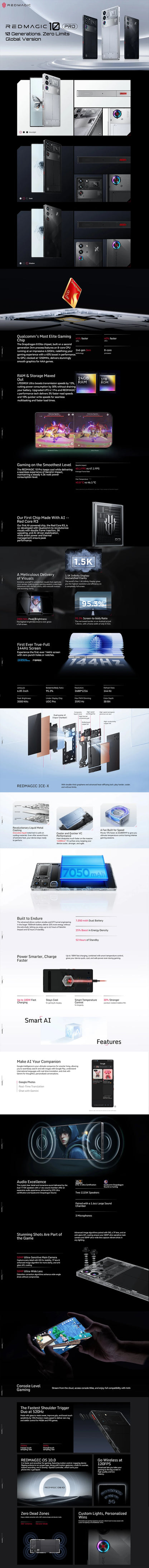 Original RedMagic 10 Pro 5G Global Version Gaming Mobile Phone 6.853" Snapdragon 8 Elite 7050mAh 80W Charge 50MP NFC