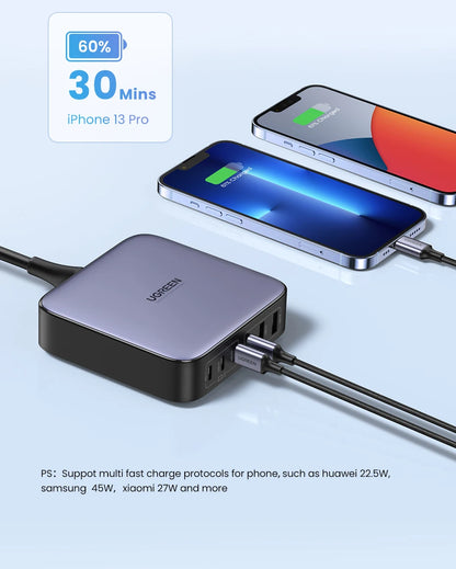 UGREEN 200W GaN Charger Desktop Laptop Fast Charger 6 in 1 Adapter For iPhone 17 16 Pro Xiaomi Samsung Tablets Macbook Charger