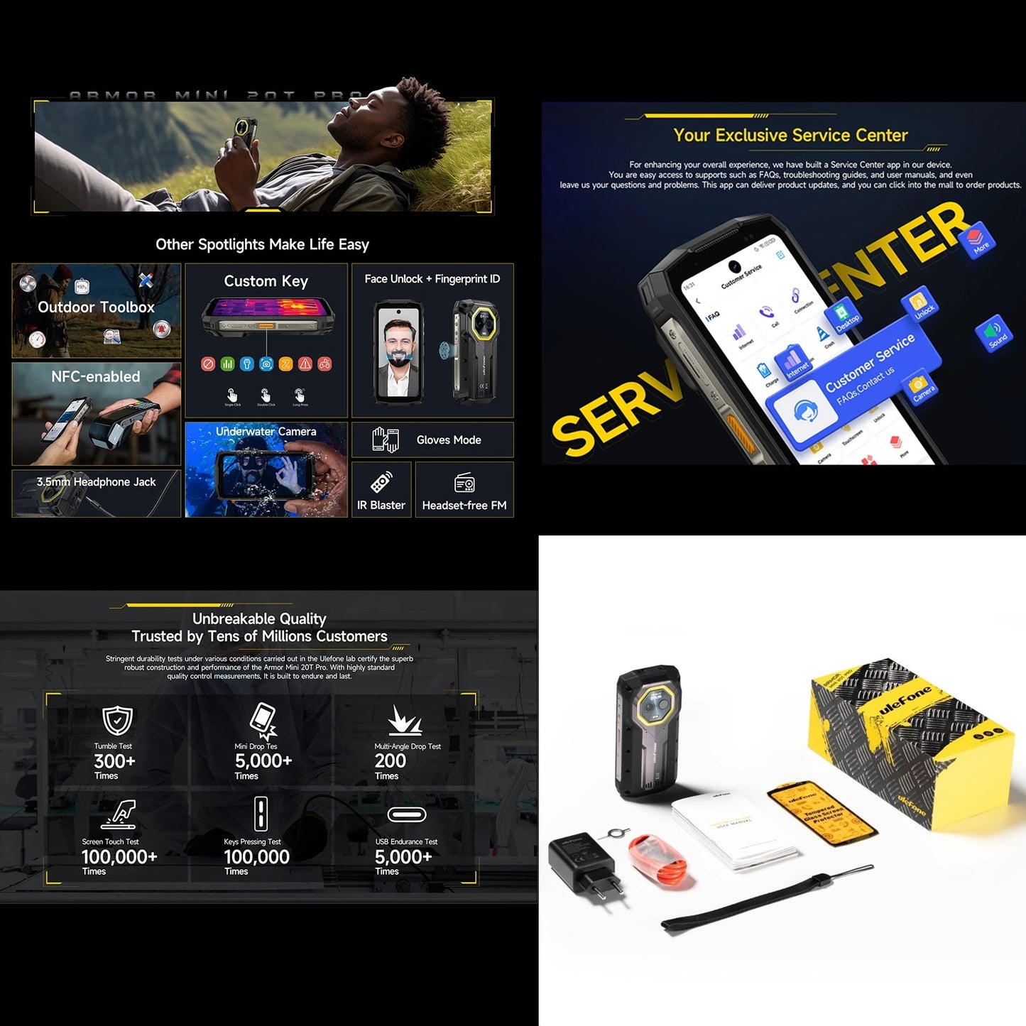 Ulefone Armor Mini 20T Pro Rugged Smartphone 5G Thermal Imaging 4.7" Display 8GB+256GB LED Light Android 14 6200mAh 33W 50MP NFC