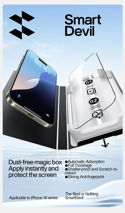 SmartDevil Dust-free Box Screen Protector for iPhone 16 Pro Max 15 14 HD Clear Tempered Glass Film Anti-fingerprint