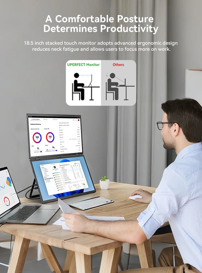 UStation Δ / Delta Plus Stacked Monitor No Drive Required Laptop Dual Screen Folding 18.5" With USB C Mini HDMI For PC Mac Phone