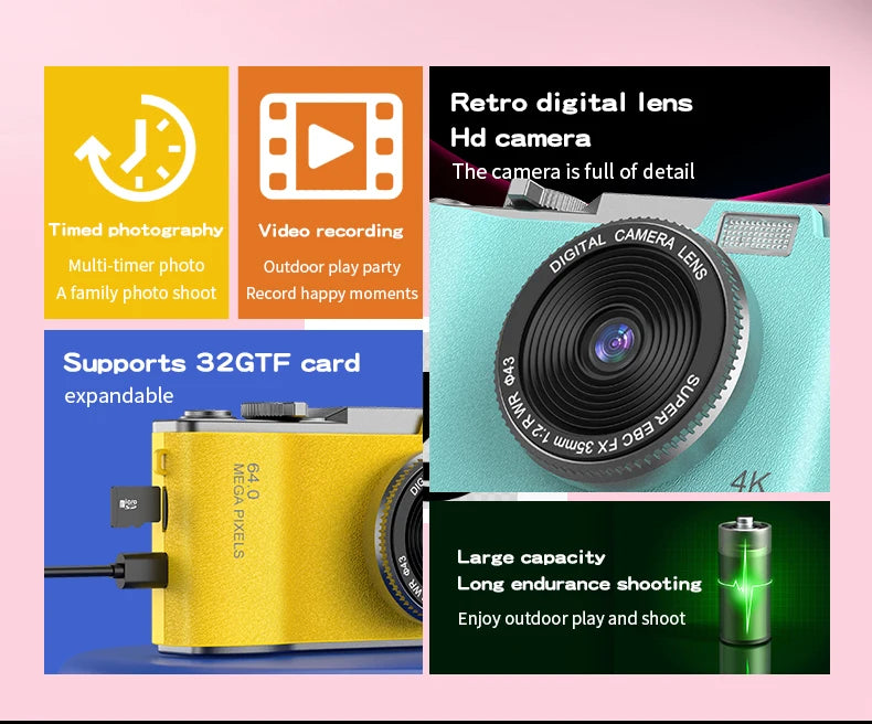 Kid Digital Camera for Children Camcorder Rechargeable Cameras Vlogging Camera 2.4" Rechargeable for Kid Beginner Photography - Universal Market