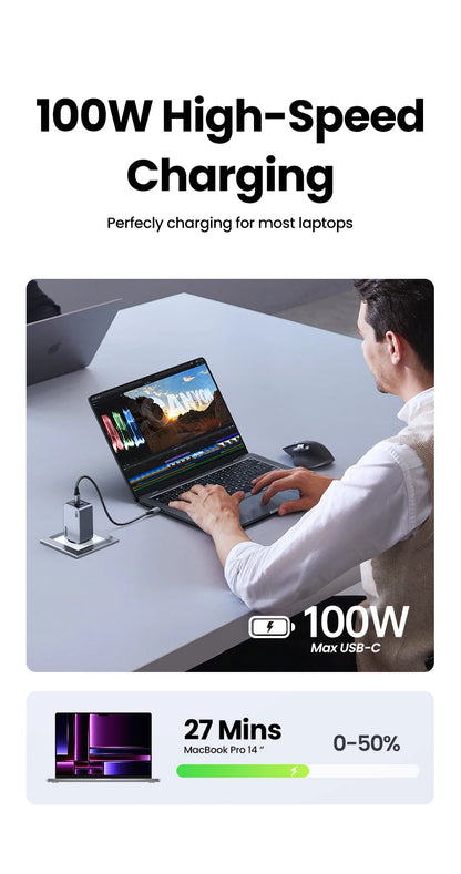 UGREEN 100W GaN Charger USB C Charger QC4.0 3.0 Quick Charge For Macbook Laptop Tablet PD Fast Charger For iPhone 17 16 15 Pro