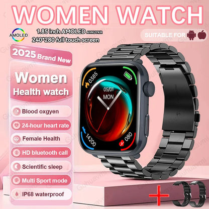 2025 AI Diagnosis NFC Smart Watch Women 1.85 inch AMOLED Blood pressure Heart Rate Temperature BT call Smartwatches Men For IOS