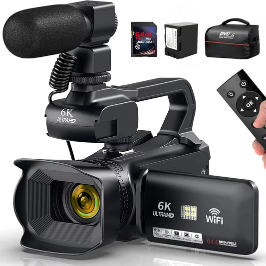 6K Professional Video Camera for Photography 18X Digital Zoom Night Vision Vlogging Camera 64MP WiFi Livestream Webcam Camcorder - Universal Market