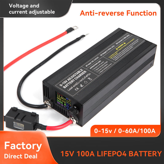 12V LiFePO4 Battery  60A 100A Anti reverse connectionAdjustable voltage and current Fast  Large Screen Display Charger