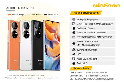 【World Premiere】Ulefone Note 17 Pro Smartphone 6.78" 120HZ AMOLED Curved Display 24GB+256GB  108MP Camera 5050mAh Global Version