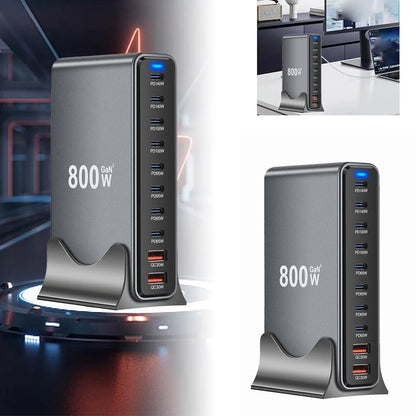 2025 New 800W GaN Fast Charging PD3.1 PPS 10 Ports USB C Type C Fast Charger Station Adapters for iPhone Samsung Xiaomi Huawei