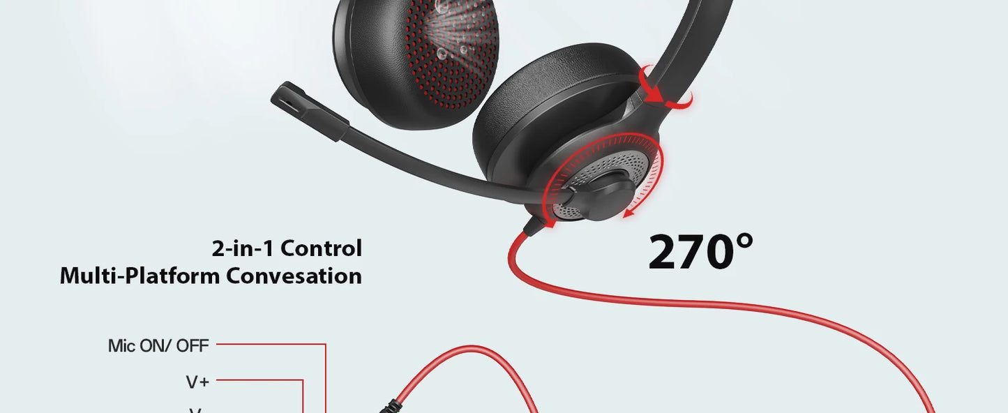 JIAMQISHI USB Headset PC Computer Headphones with Noise Cancelling MIC in-line Control for Home Office Online Class Skype Zoom - Universal Market
