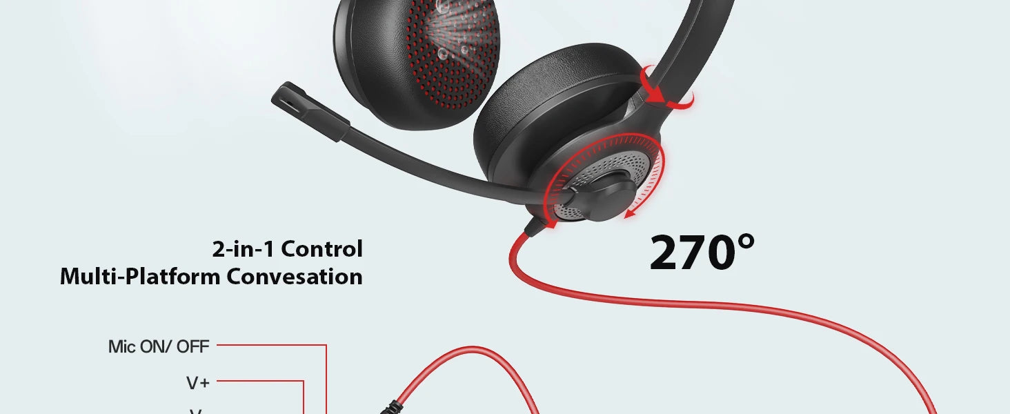 JIAMQISHI USB Headset PC Computer Headphones with Noise Cancelling MIC in-line Control for Home Office Online Class Skype Zoom - Universal Market