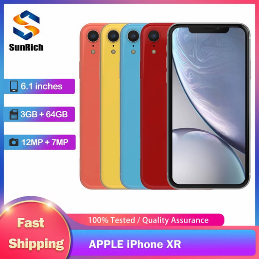 Unlocked Original Apple iPhone XR 64/128/256GB ROM, 3GB RAM, iOS, A12 Bionic Hexa-Core, 6.1'' Display, 12MP Single Camera xr