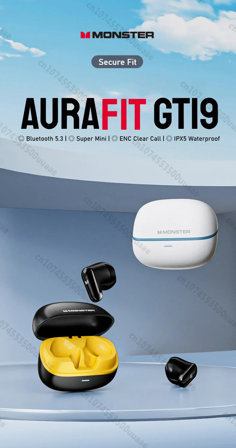 Monster AURA FIT GT19 Mini Invisible Earbuds Half in-Ear Bluetooth Headphone IPX5 Waterproof Wireless Sports Earphones with Mic - Universal Market