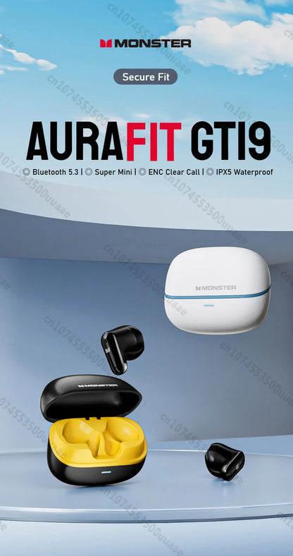 Monster AURA FIT GT19 Mini Invisible Earbuds Half in-Ear Bluetooth Headphone IPX5 Waterproof Wireless Sports Earphones with Mic - Universal Market