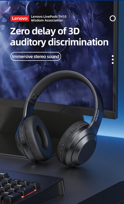 Lenovo TH10 Wireless Bluetooth Headset HIFI Stereo Earphones Foldable Over Ear Earbuds Sports Game Headphones with Microphone - Universal Market