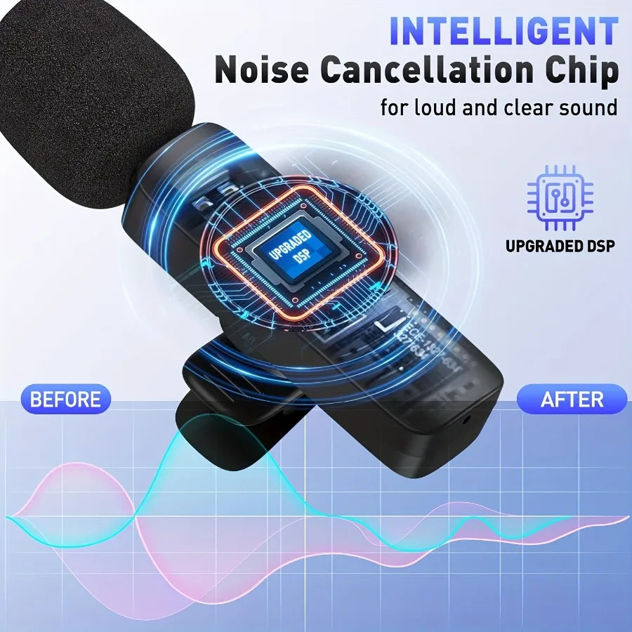 Wireless Microphone for iPhone Android Microphone Live Streaming Interviews mini Mic with Noise Reduction Audio Video Recording