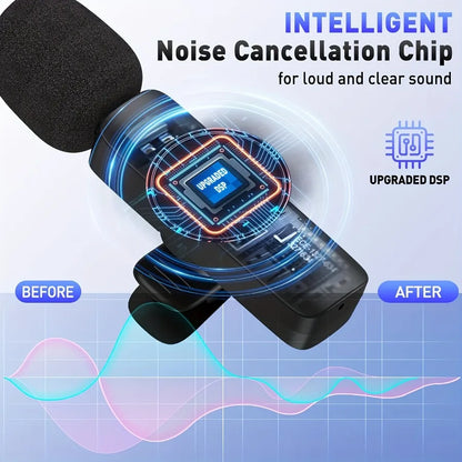 Wireless Microphone for iPhone Android Microphone Live Streaming Interviews mini Mic with Noise Reduction Audio Video Recording