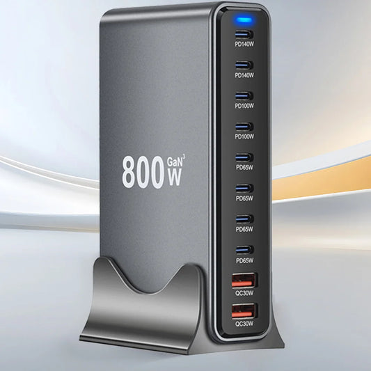 2025 New 800W GaN Fast Charging PD3.1 PPS 10 Ports USB C Type C Fast Charger Station Adapters for iPhone Samsung Xiaomi Huawei