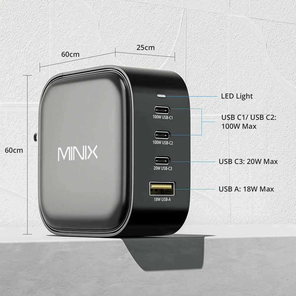 MINIX NEO P3 100W GaN USB Charger Travelling Charger with multi plugs EU/US/AU/UK  for Macbook ,For iPhone , For Samsung ,MI