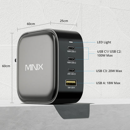 MINIX NEO P3 100W GaN USB Charger Travelling Charger with multi plugs EU/US/AU/UK  for Macbook ,For iPhone , For Samsung ,MI