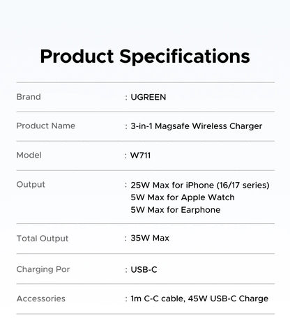 UGREEN Qi2 25W MAX Magnetic Wireless Charger Stand 3- in-1 Charging For iPhone 17 Pro Max/AirPods 4 For MagSafe Fast Charger