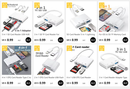 5 In 1 SD Card Reader USB HUB For iPhone iPad MacBook USB 3.0 Type C to SD TF Card Memory Reader Flash Drive OTG Adapter