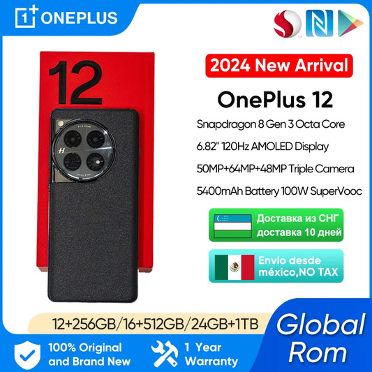 2023 New Original OnePlus 12 Global Rom Snapdragon 8 Gen 3 6.82 Inch AMOLED Display Screen 50MP 5400mAh Battery 100W SuperVooc