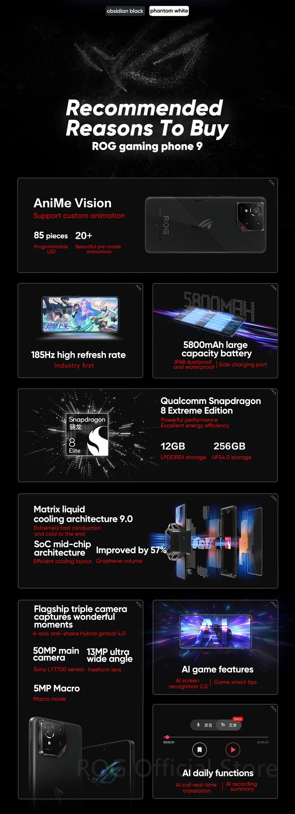World Premiere ASUS ROG Phone 9 5G Smartphone Snapdragon 8 Elite 6.78‘’ 185Hz AMOLED Display ROG 9 Pro 5800mAh NFC Mobile Phone