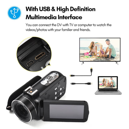 Andoer 2.7K Digital Video Camera Camcorder DV Recorder 48MP 16X Digital Zoom 3.0 Inch  Touch Panel Supports Face Detection Be - Universal Market