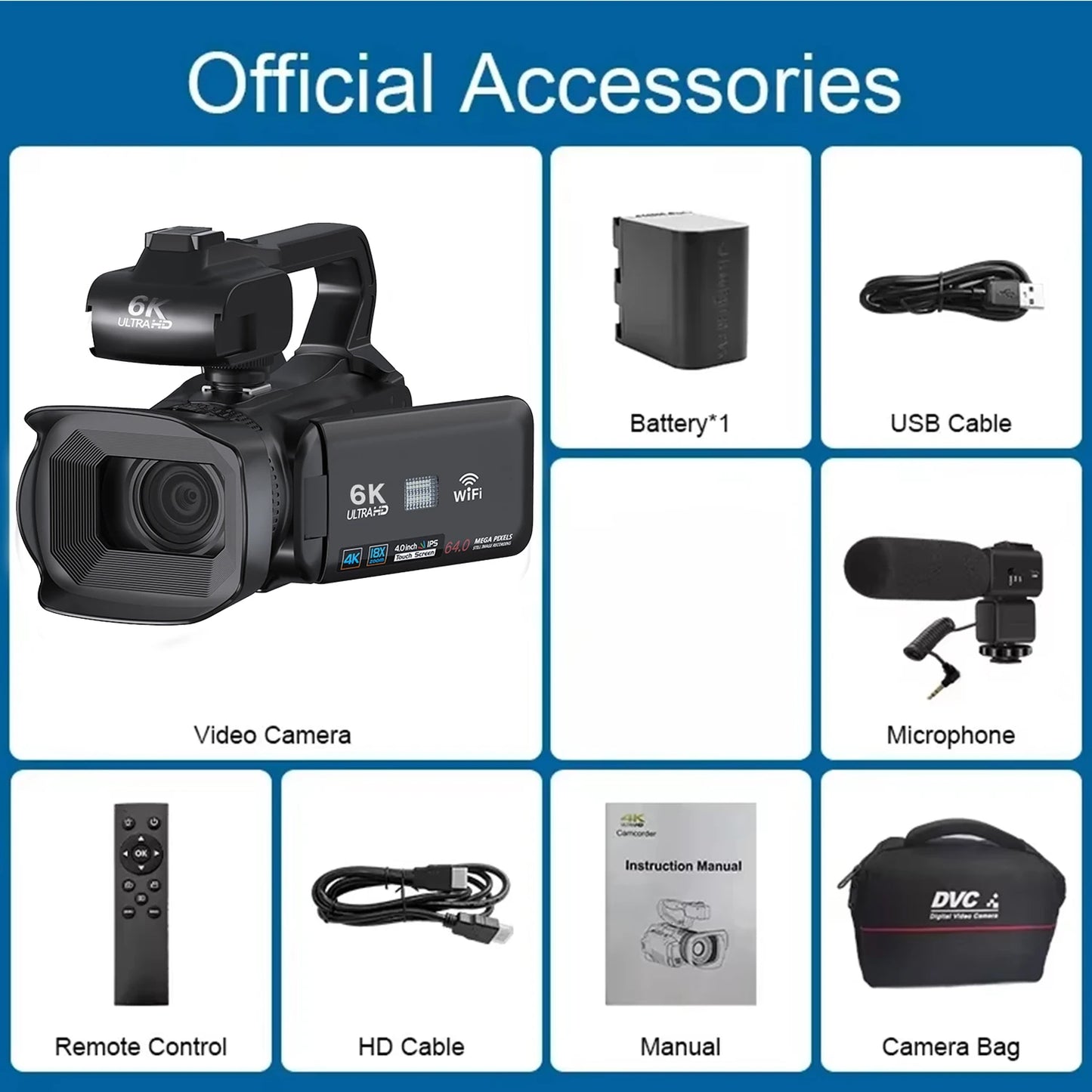 6K Professional Video Camera for Photography 18X Digital Zoom Night Vision Vlogging Camera 64MP WiFi Livestream Webcam Camcorder - Universal Market