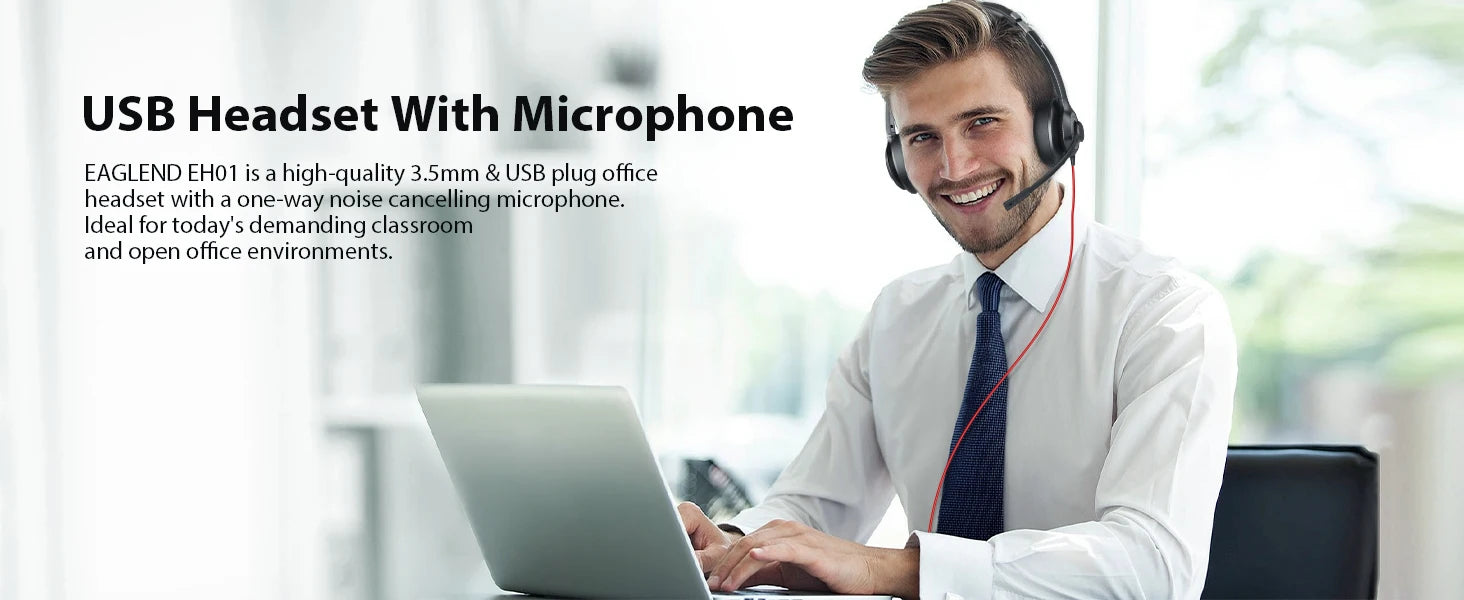 JIAMQISHI USB Headset PC Computer Headphones with Noise Cancelling MIC in-line Control for Home Office Online Class Skype Zoom - Universal Market