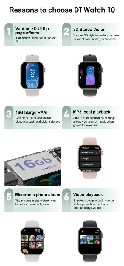 2025 New Series 10 For Apple Watch 10 SmartWatch 16G Memory Music Video NFC Bluetooth Call Waterproof Smartwatch For Android IOS