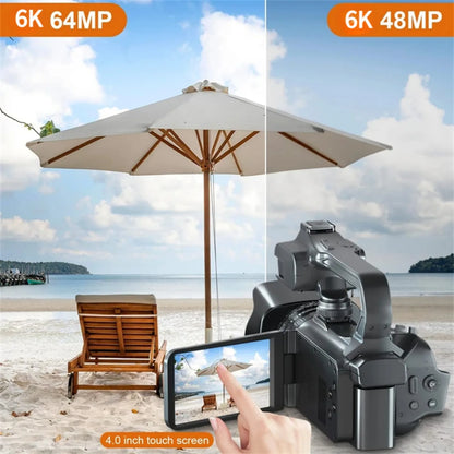 Full 6K Camcorder 64MP Youtuber Professional Digital Video Camera Streaming Auto Focus Photography Vlog Recorder 4" Touch Screen - Universal Market