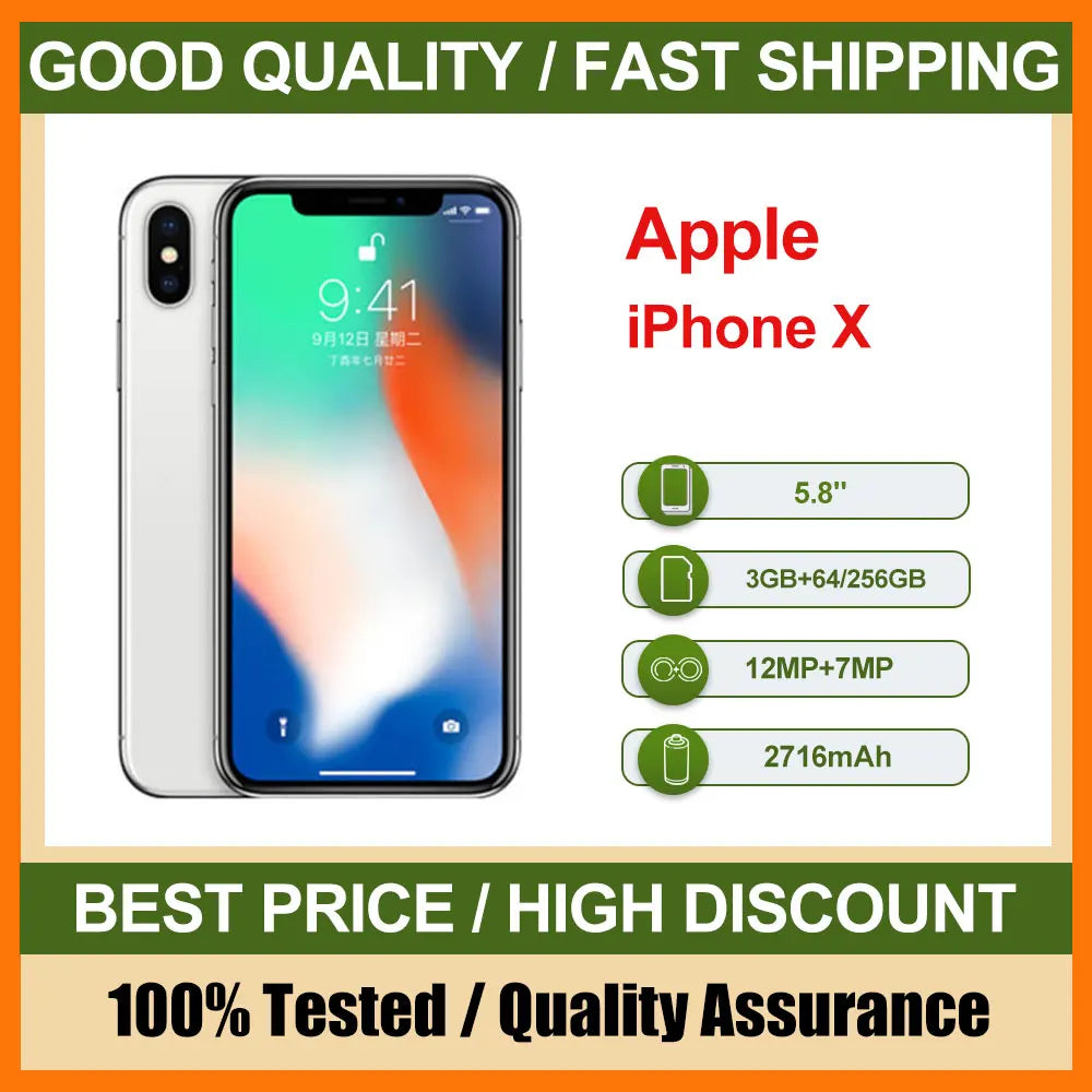 Original Used Apple iPhone X Unlocked 4G Mobile Phone Face ID 5.8" 64/256GB ROM 12MP IOS NFC Camera Hexa-core  Smartphones - Universal Market