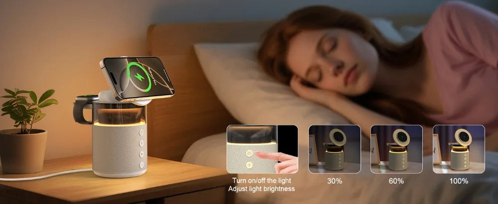 3 in 1 Magnetic Wireless Charger Speaker Night Light For iPhone 17 16 15 14 13 12 Pro Max Apple Watch AirPods Pro Fast Charging