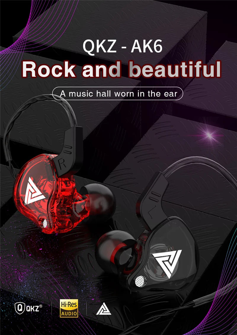 Original QKZ AK6 Copper Driver HiFi Wired Earphone 3.5MM Race Sport Headphone Bass Stereo Headset Music Earbuds In Ear With Mic - Universal Market