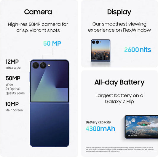2025 New Samsung Galaxy Z Flip7 Foldable AI Smartphone Exynos 2500 6.9" Dynamic AMOLED Display 50MP Camera for Selfies 4300mAh
