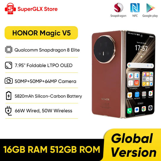 RU Express HONOR Magic V5 Global Version 5G Foldable LTPO OLED 120Hz Display 7.92" 50MP Cameras Snapdragon 8 Elite 5820mAh 66W