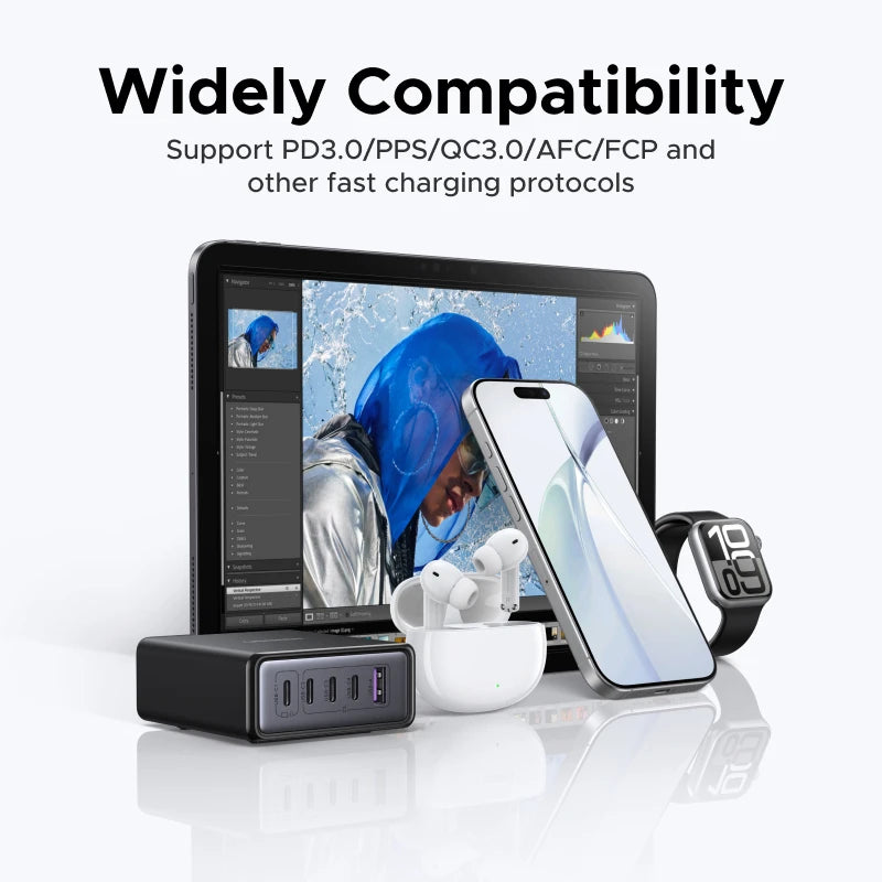 UGREEN 65W GaN Charger PPS QC4.0 PD3.0 5 IN 1 Desktop Charging Station For Phone 16 15 14 Pro Xiaomi Samsung Tablet Macbook Air