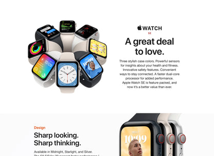 100% Original Apple Watch SE (2nd Gen) 40mm / 44mm Aluminum Case with Sport Band iOS SmartWatch